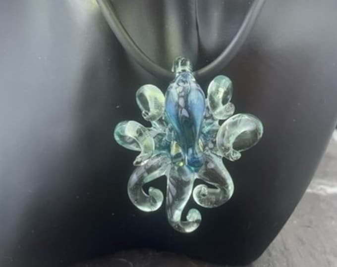 Electric Rain Kraken Collectible Wearable  Boro Glass Octopus Necklace / Sculpture Made to Order