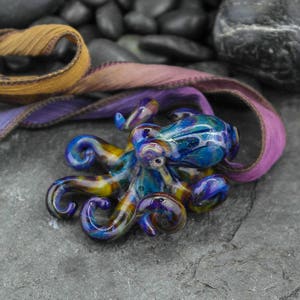 The Tiny Silver Flame Kraken Collectible Wearable  Boro Glass Octopus Necklace / Sculpture - Made to Order