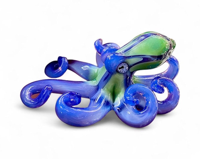 Boro Glass Octopus Necklace: Lunar Blue with green