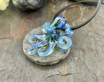The Blue Moonstone  Kraken Collectible Wearable  Boro Glass Octopus Necklace / Sculpture - Made to order