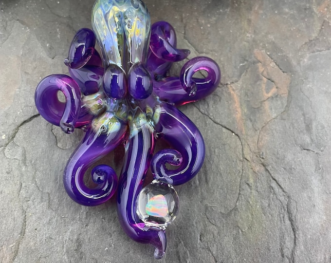 The Grape Jelly Kraken  Collectible Wearable  Boro Glass Octopus Necklace / Sculpture Made to Order