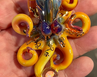 The Golden Tattoo Opal Catcher Kraken Collectible Wearable Boro Glass Octopus Necklace / Sculpture  Made to Order