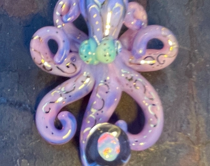 Boro Glass Octopus Necklace: 22k Gold Tattoo, Mirage Opal, Kraken Pendant - Made to Order