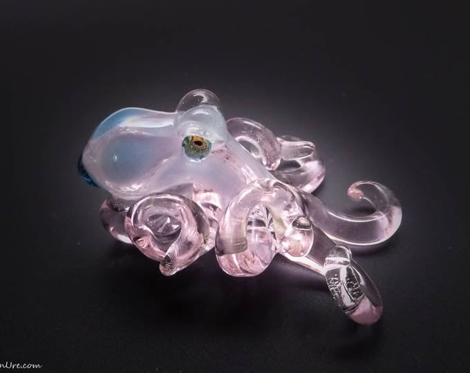 The Pink glow UV  Kraken Collectible Wearable Boro Glass Octopus Necklace / Sculpture Made to Order