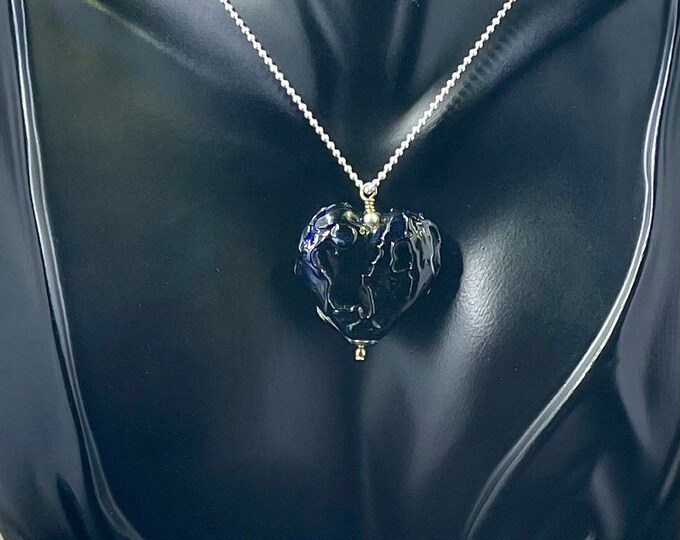 Blue Shielded BlackHart  #2 Italian glass bead necklace
