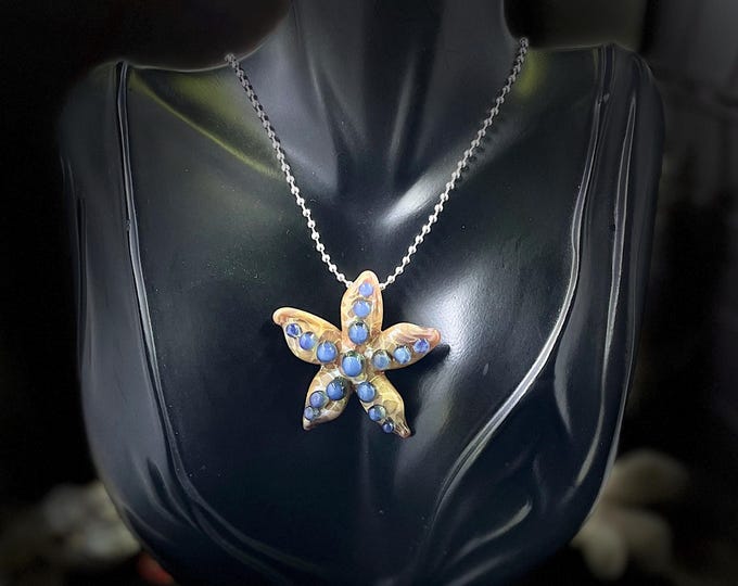 Blue Caramel Starfish pendant - Collectible Wearable Necklace / Sculpture One of a Kind. OOAK
