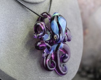 The Purple Rainbow Kraken Collectible Wearable Boro Glass Octopus Necklace / Sculpture Made to Order