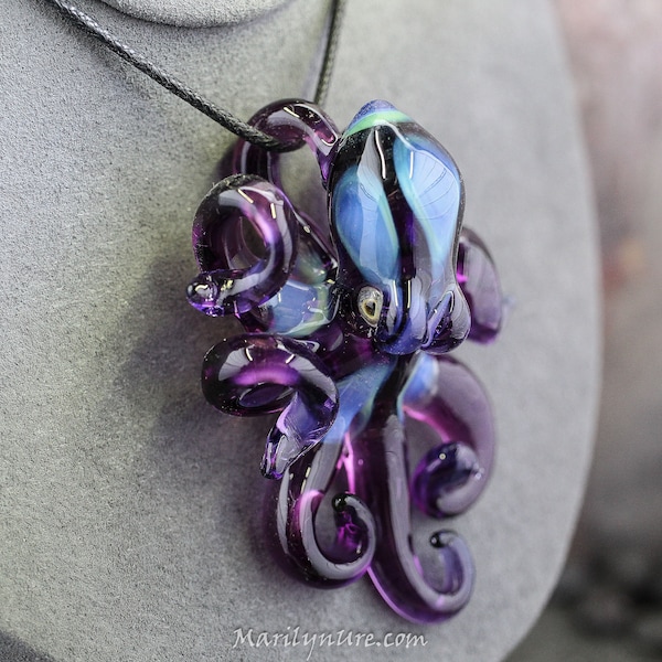 The Purple Rainbow Kraken Collectible Wearable Boro Glass Octopus Necklace / Sculpture  Made to Order