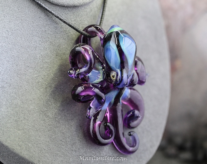 The Purple Rainbow Kraken Collectible Wearable Boro Glass Octopus Necklace / Sculpture  Made to Order