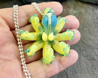 The Butter Blue Kraken Collectible Wearable Boro Glass Octopus Necklace / Sculpture - Made to Order