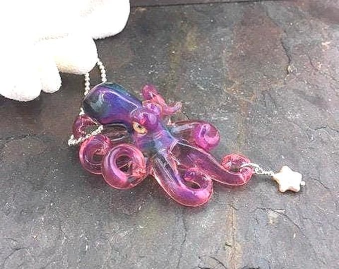 The Telemagenta Pearl Kraken Collectible Wearable  Boro Glass Octopus Necklace / Sculpture -Made to Order