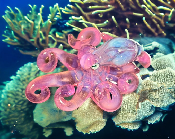 The Peachy Keen CFL Color Changing  Kraken Collectible Wearable Boro Glass Octopus Necklace / Sculpture  - Made to Order