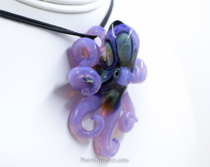 The Purple Fire Kraken Collectible Wearable  Boro Glass Octopus Necklace / Sculpture - Made to Order