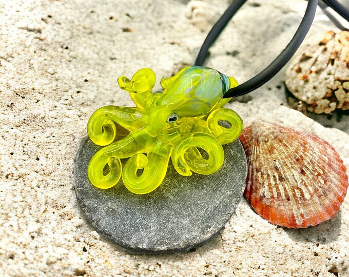 Yellow Opal Kraken Collectible Wearable  Boro Glass Octopus Necklace / Sculpture Made to Order