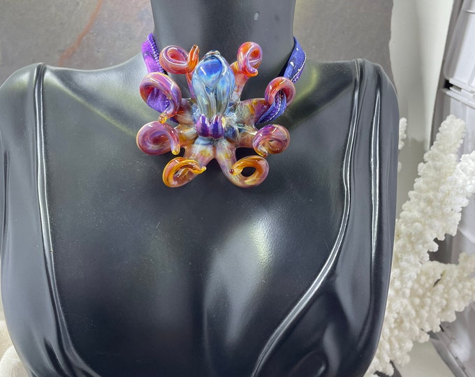 The Purple Showoff Kraken Collectible Wearable  Boro Glass Octopus Necklace / Sculpture - Made to order