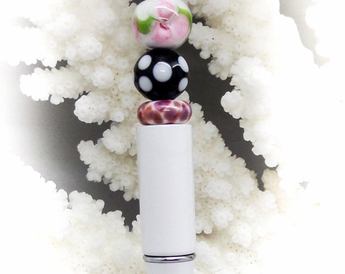 Breast Cancer Hope Pen with 5 handmade lampwork beads and Pink Ribbon Charm