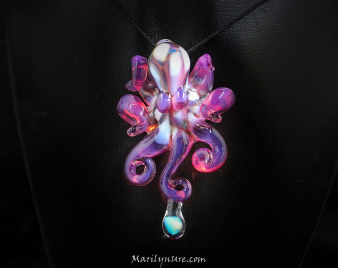 The Telemagenta Opal Drop Kraken Collectible Wearable  Boro Glass Octopus Necklace / Sculpture Made to Order