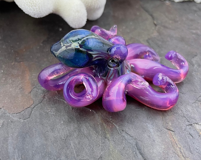 The Secret Pink Kraken Collectible Wearable  Boro Glass Octopus Necklace / Sculpture Made to order