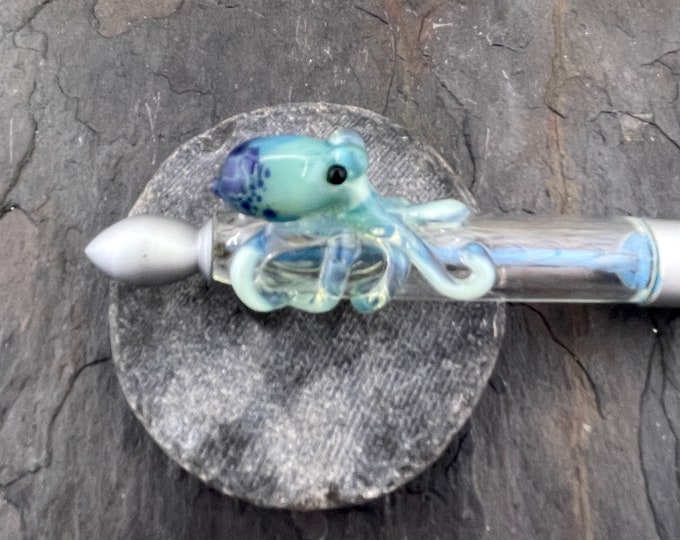 Aquamarine and silver Octo ball point pen