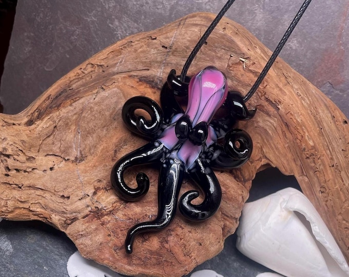 The Elvis Kracken Collectible Wearable  Boro Glass Octopus Necklace / Sculpture One of a Kind