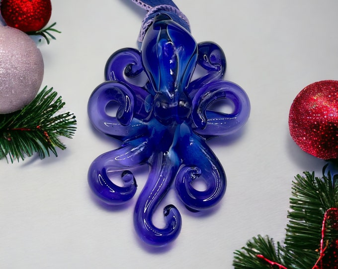 The Royal Cobalt Kraken Collectible Wearable Boro Glass Octopus Necklace / Sculpture  Made to Order
