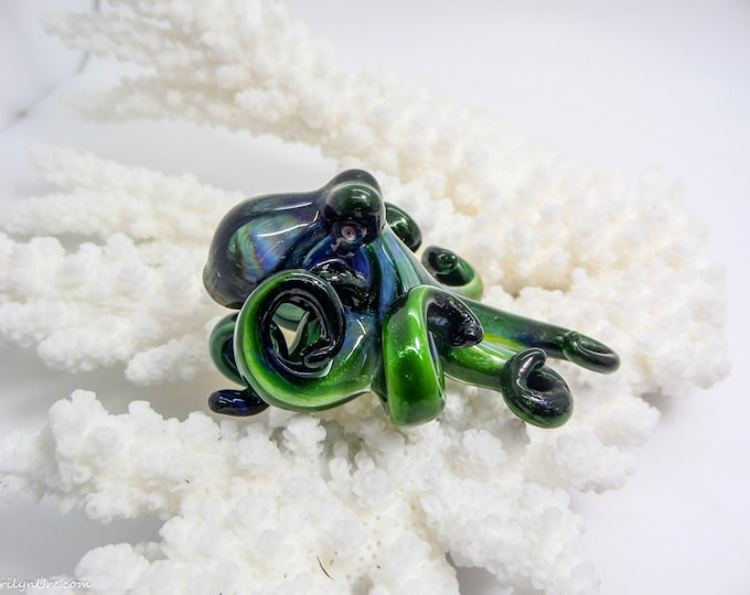 The Green Teal Kraken Collectible Wearable  Boro Glass Octopus Necklace / Sculpture Made to Order