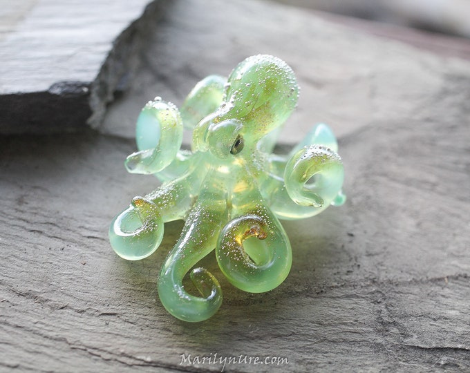 The Silver Stars Lime Opal Kraken Collectible Wearable Boro Glass Octopus Necklace / Sculpture - Made to Order