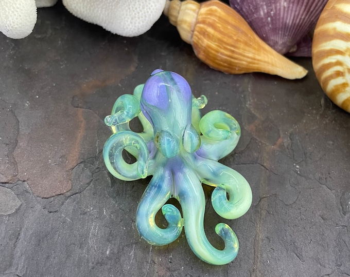 The Green Titan Kraken Collectible Wearable  Boro Glass Octopus Necklace / Sculpture Made to Order