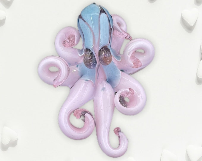 The Pink Teal Kraken Collectible Wearable  Boro Glass Octopus Necklace / Sculpture Made to Order