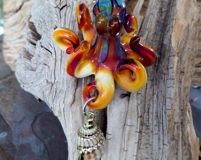 The Shell Catcher Kraken Collectible Wearable Boro Glass Octopus Necklace / Sculpture Made to Order