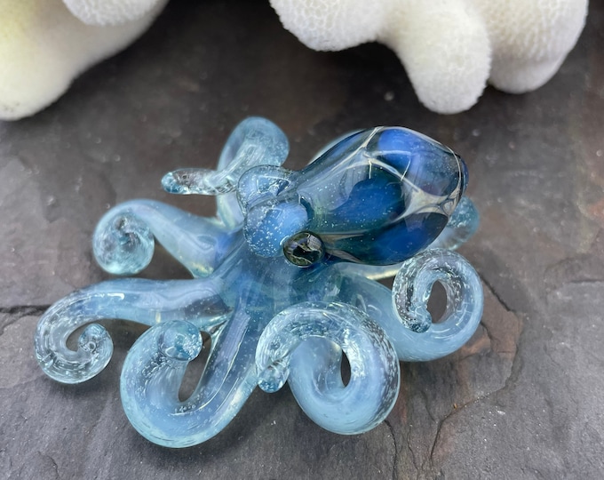 The Blue Nimbus Kraken Collectible Wearable  Boro Glass Octopus Necklace / Sculpture Made to order