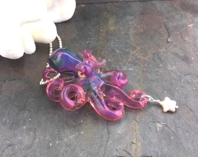 The Telemagenta Pearl Kraken Collectible Wearable  Boro Glass Octopus Necklace / Sculpture -Made to Order