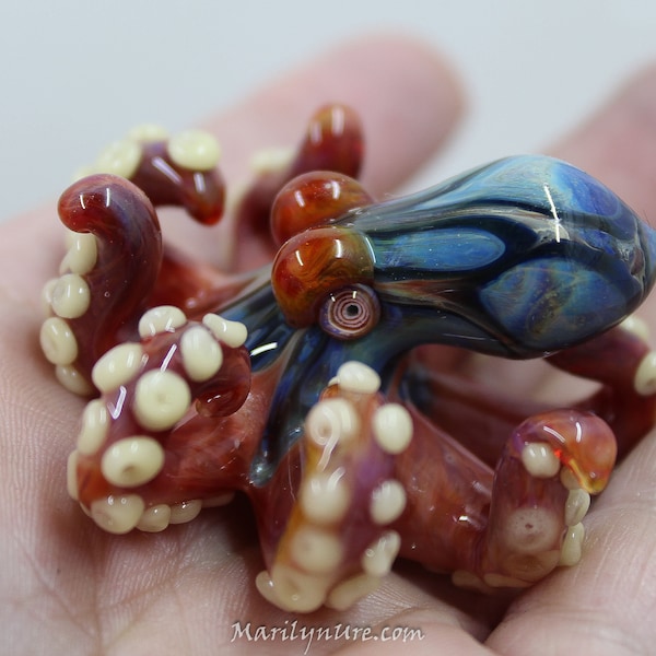 The Little Red Kraken Collectible Wearable Boro Glass Octopus Necklace / Sculpture Made to Order