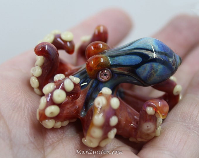 The Little Red Kraken Collectible Wearable Boro Glass Octopus Necklace / Sculpture Made to Order