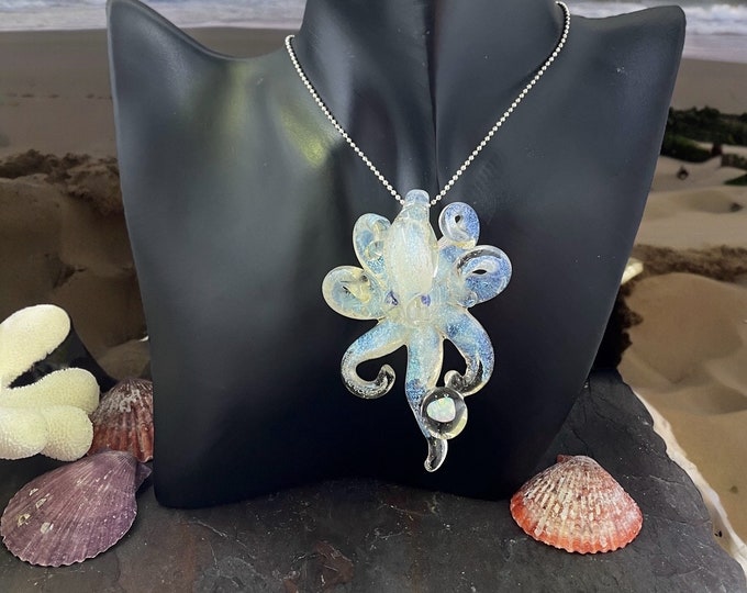 Lucy in the Sky with opal Kraken Collectible Wearable  Boro Glass Octopus Necklace / Sculpture MTO