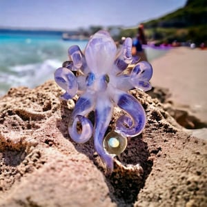 Rose Quartz Boro Glass Octopus Necklace: Kraken Opal Sculpture