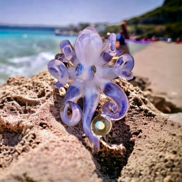 Rose Quartz Boro Glass Octopus Necklace: Kraken Opal Sculpture