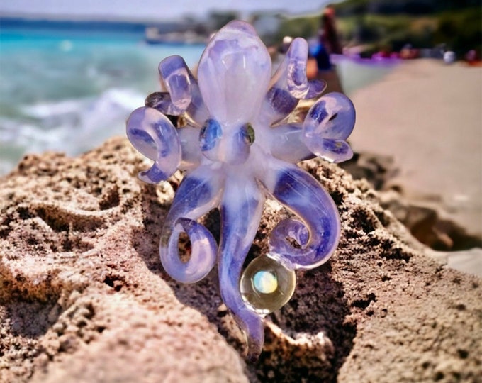 The Rose Quartz Opal Catcher Kraken Collectible Wearable Boro Glass Octopus Necklace / Sculpture Made to Order