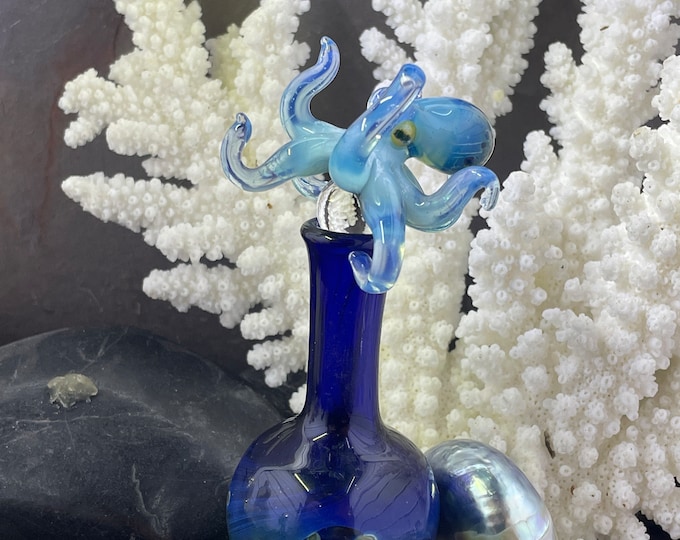 Silver fumed Cobalt Blue Octopus Essential Oil or Perfume Vessel OOAK