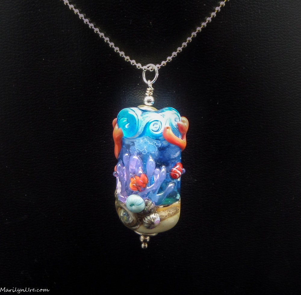 Blue Water Mermaid Jewelry Underwater Aquarium Bead full of Sealife