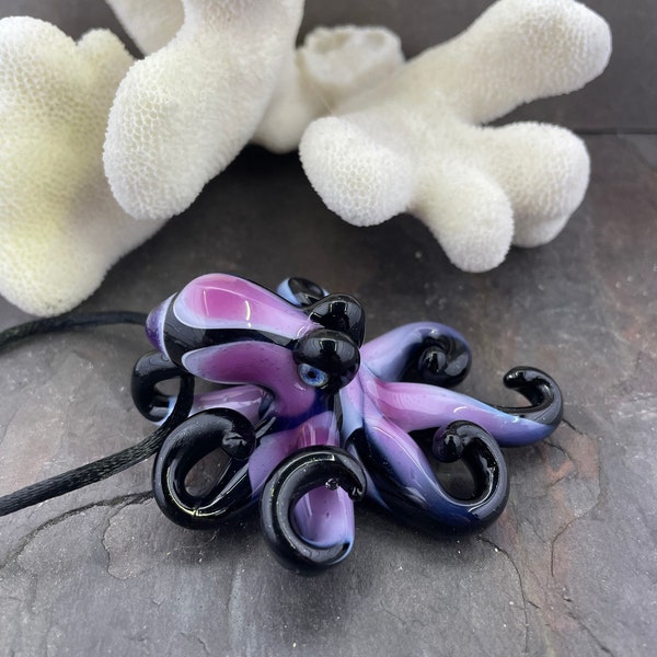 The Nico’s Night Kraken Collectible Wearable  Boro Glass Octopus Necklace / Sculpture Made to Order