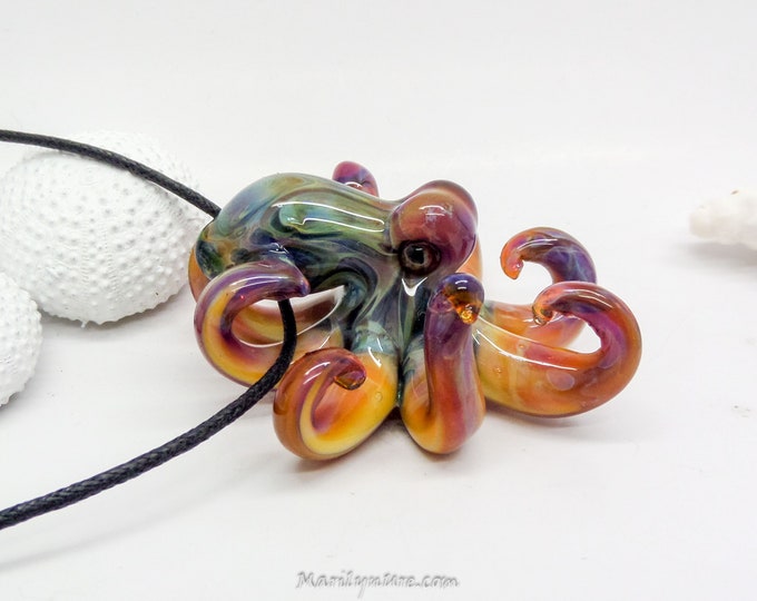 The Starlight Kraken Collectible Wearable Boro Glass Octopus Necklace / Sculpture