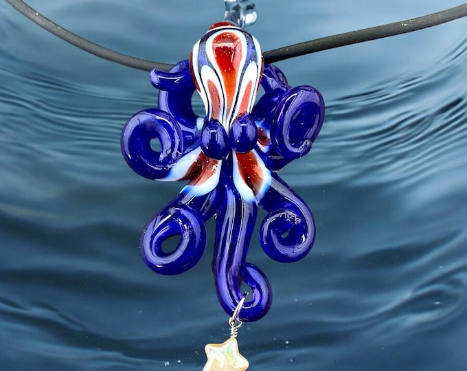 The Patriot Kraken Collectible Wearable Boro Glass Octopus Necklace / Sculpture Made to Order