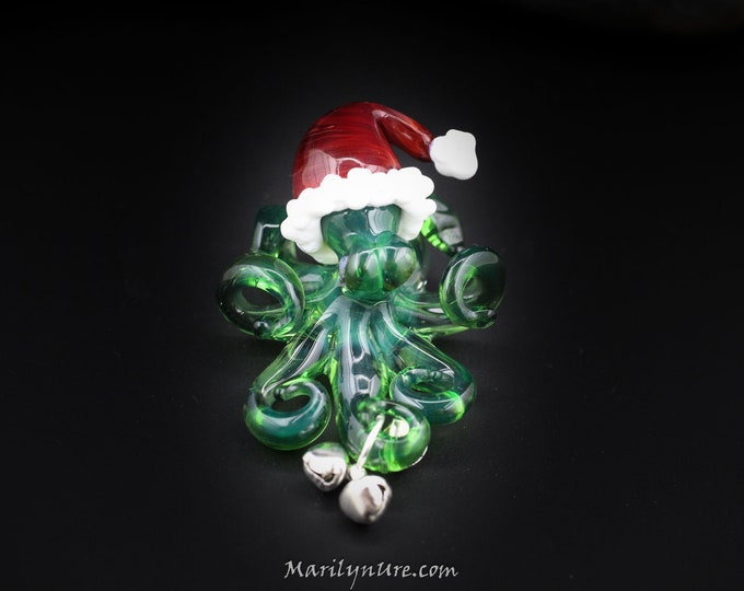 The Santa Kraken Collectible Wearable Boro Glass Octopus Necklace / Sculpture  Made to Order
