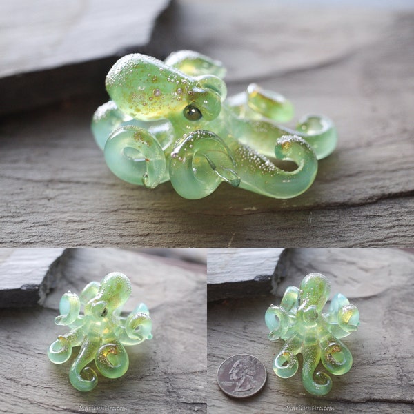 The Silver Stars Lime Opal Kraken Collectible Wearable Boro Glass Octopus Necklace / Sculpture - Made to Order