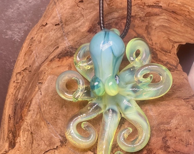 The  Opal Yellow Kraken Collectible Wearable  Boro Glass Octopus Necklace / Sculpture - Made to order