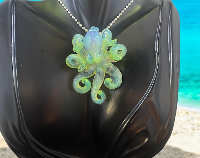 The Yitai Green Moonlight Kraken Collectible Wearable Boro Glass Octopus Necklace / Sculpture Made to Order