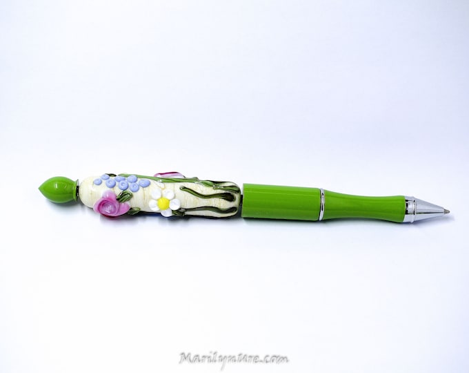 Handmade Italian Glass Spring Flowers refillable writing pen