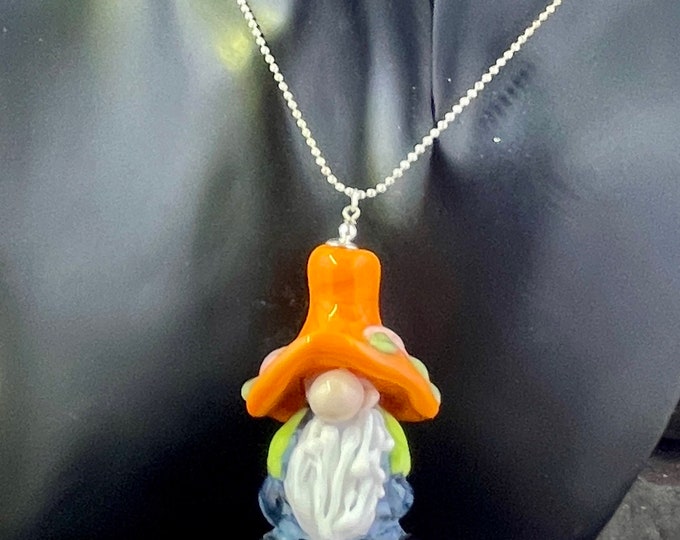 Garden Gnome Glass Lampwork Pendant Necklace