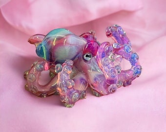 The Little Pink Moonstone Kraken Collectible Wearable Boro Glass Octopus Necklace / Sculpture - Made to Order